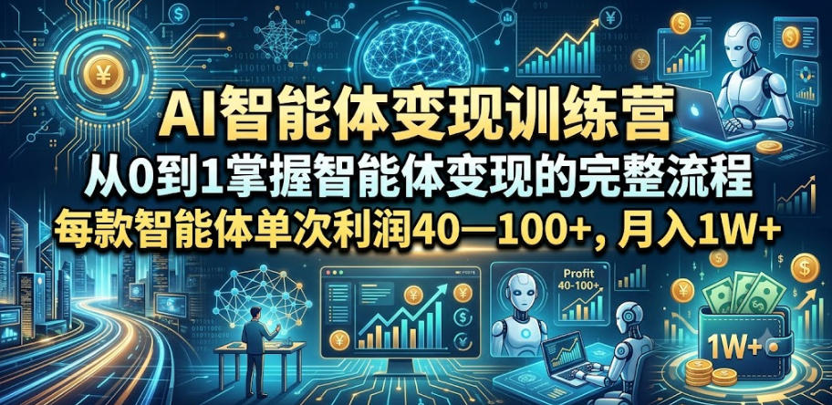 AI智能体变现训练营，从0到1掌握智能体变现的完整流程，每款智能体单次利润40—100+，月入1W+-汇课新知资源网