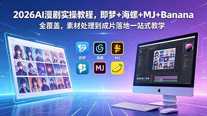 (18774期)2026AI漫剧实操教程,即梦+海螺+MJ+Banana全覆盖,素材处理到成片落地一站式教学-汇课新知资源网