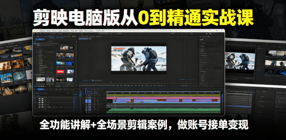 剪映电脑版从0到精通实战课,全功能讲解+全场景剪辑案例,做账号接单变现-汇课新知资源网