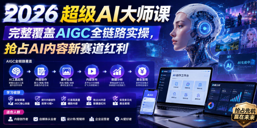 2026超级AI大师课,完整覆盖AIGC全链路实操,抢占AI内容新赛道红利-汇课新知资源网