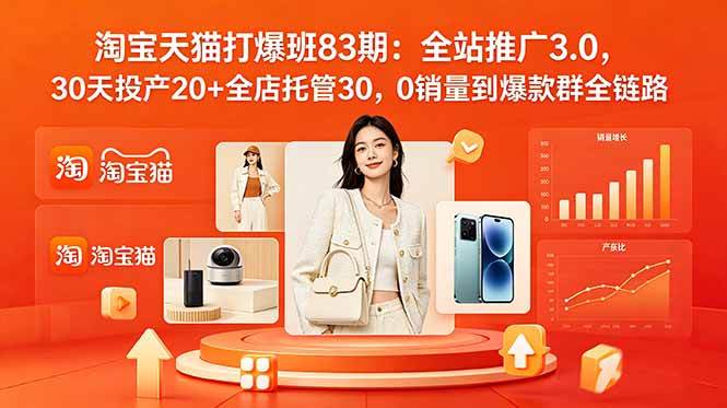 (18920期)2026淘宝天猫打爆班83期:全站推广3.0,30天投产20+全店托管30,0销量到爆款群全链路-汇课新知资源网
