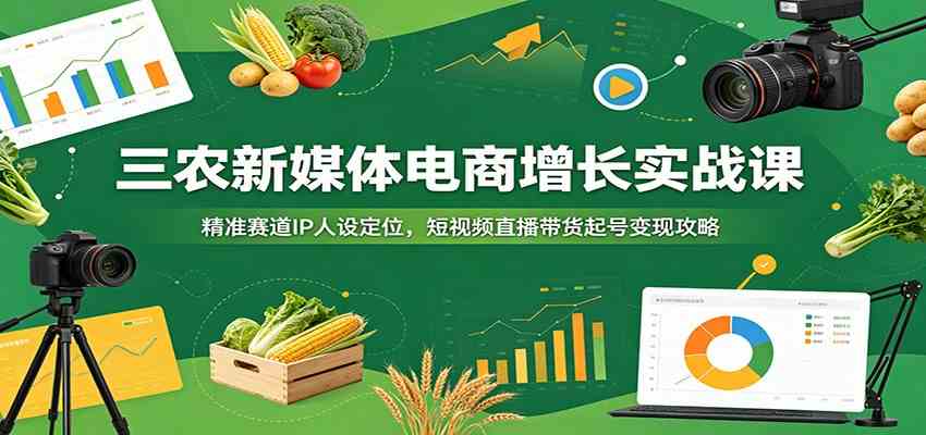 三农新媒体电商增长实战课：精准赛道IP人设定位，短视频直播带货起号变现攻略-汇课新知资源网