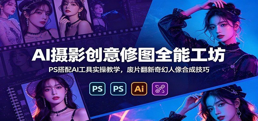 AI摄影创意修图全能工坊：PS搭配AI工具实操教学，废片翻新奇幻人像合成技巧-汇课新知资源网