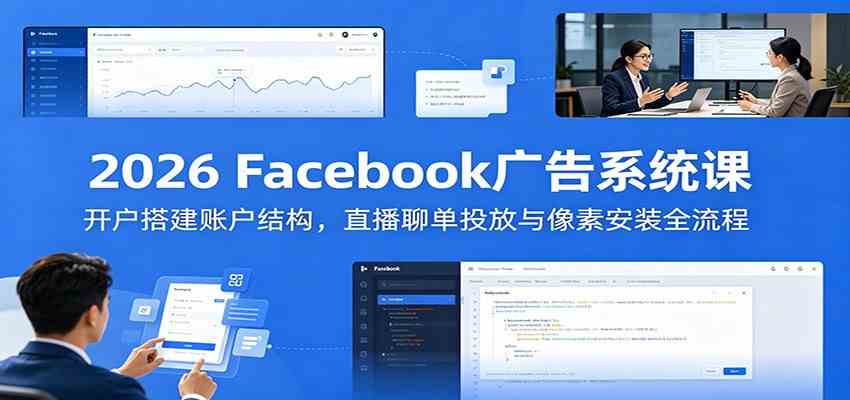 2026 Facebook广告系统课:开户搭建账户结构,直播聊单投放与像素安装全流程-汇课新知资源网
