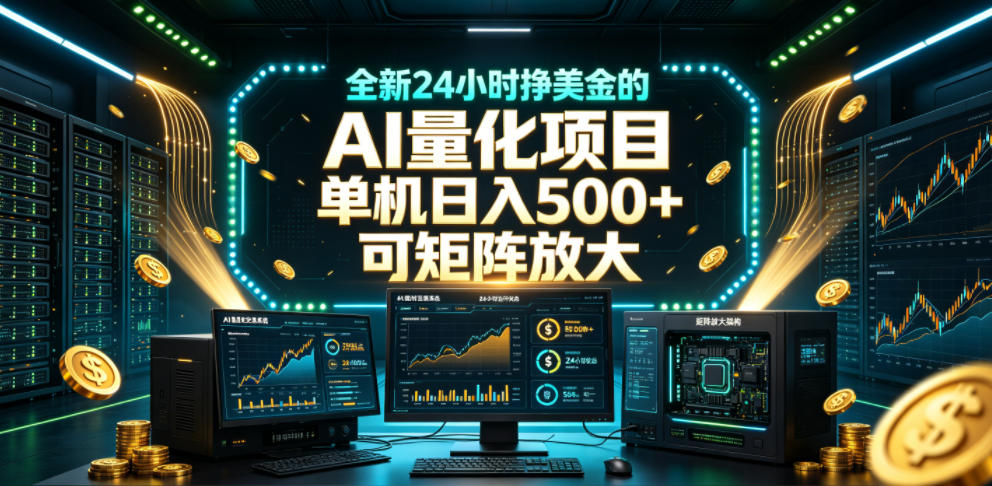 全新24小时挣美金的AI量化项目,单机日入500+,每天见收益,可矩阵放大【揭秘】-汇课新知资源网