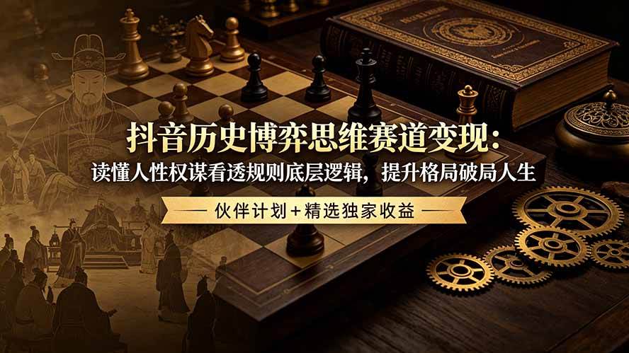 (19116期)抖音历史博弈思维赛道变现:读懂人性权谋看透规则底层逻辑,提升格局破局人生,伙伴计划+精选独家收益-汇课新知资源网