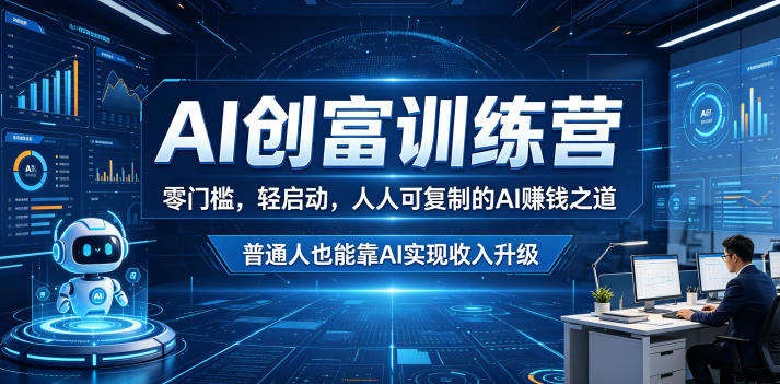 AI创富训练营，零门槛，轻启动，人人可复制的AI賺钱之道，普通人也能靠AI实现收入升级-汇课新知资源网