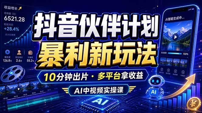 （18869期）抖音伙伴计划最新玩法，无需配音剪辑，10分钟出一条原创视频，轻松日入三位数-汇课新知资源网