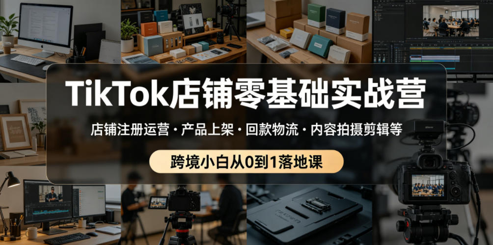 TikTok店铺零基础实战营，店铺注册运营・产品上架・回款物流・内容拍摄剪辑等 ，跨境小白从0到1落地课-汇课新知资源网