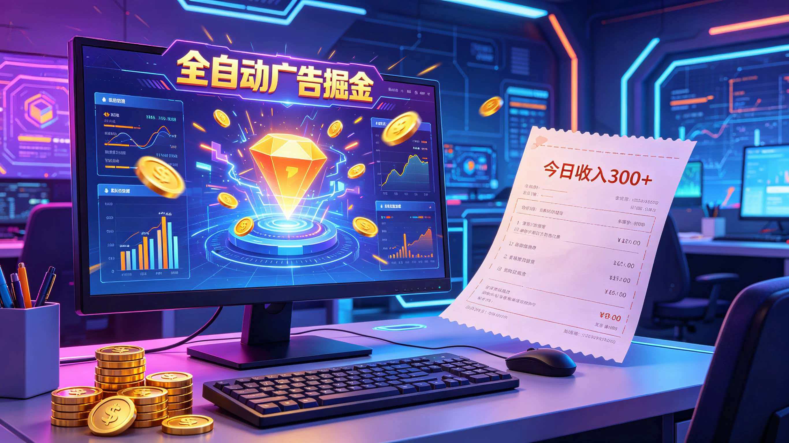 全自动广告掘金，日入300+。全程Ai自动化运行，解放双手，时间自由。收益稳定-汇课新知资源网