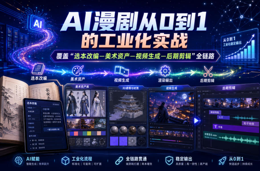 AI漫剧从0到1的工业化实战，覆盖“选本改编—美术资产—视频生成—后期剪辑”全链路（更新6月）-汇课新知资源网