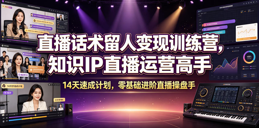 直播话术留人变现训练营，知识IP直播运营高手，14天速成计划，零基础进阶直播操盘手-汇课新知资源网
