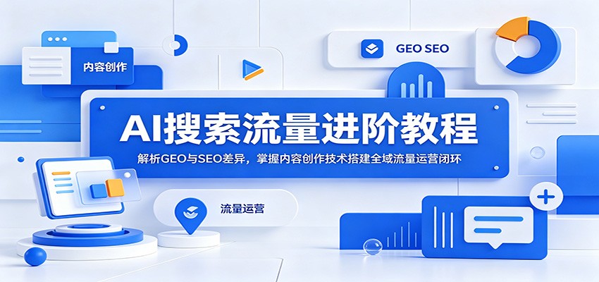 AI搜索流量进阶教程：解析GEO与SEO差异，掌握内容创作技术搭建全域流量运营闭环-汇课新知资源网
