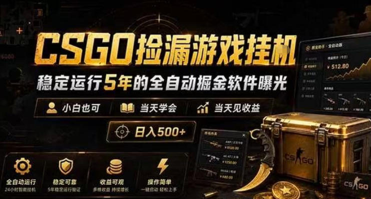 CSGO捡漏游戏挂G,稳定运行5年的全自动掘金软件曝光,小白也可当天学会,当天见收益,日入500+【揭秘】-汇课新知资源网