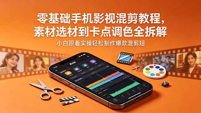 (18750期)零基础手机影视混剪教程,素材选材到卡点调色全拆解,小白跟着实操轻松制作爆款混剪短片-汇课新知资源网