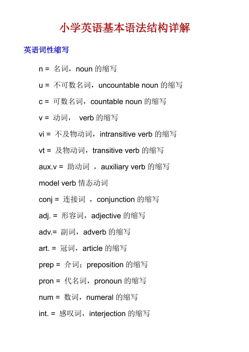 六年级下英语小学基本语法结构详解-汇课新知资源网