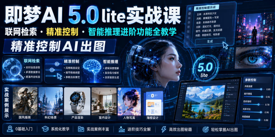 即梦AI 5.0 lite实战课,联网检索・精准控制・智能推理进阶功能全教学,精准控制AI出图-汇课新知资源网