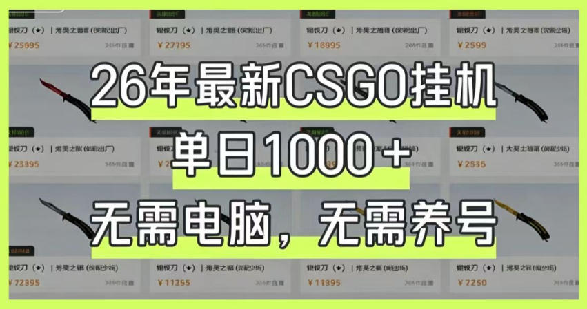 26年最新CSGO挂G系统,单日1000+,无需电脑,无需养号,0基础可上手【揭秘】-汇课新知资源网