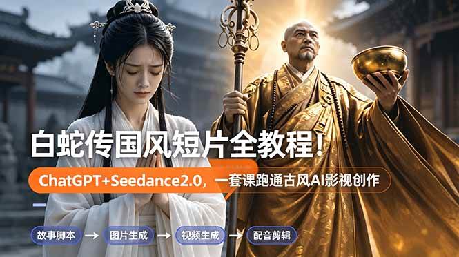 (18737期)白蛇传-国风短片全教程!ChatGPT+Seedance2.0,一套课跑通古风AI影视创作-汇课新知资源网