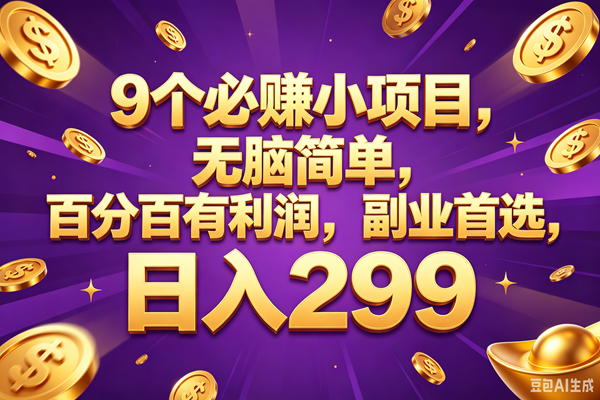 (18736期)9个必赚的小项目,百分百赚元子,无脑简单,副业首选,日入299+-汇课新知资源网