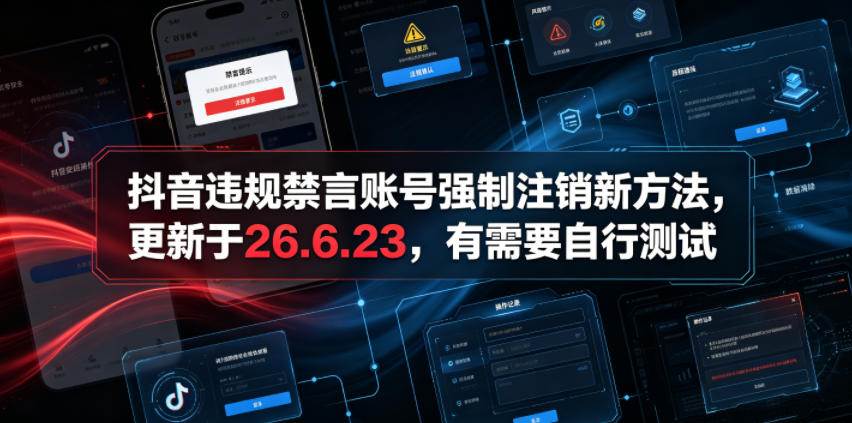 (19015期)抖音违规禁言账号强制注销新方法,更新于26.6.23,有需要自行测试-汇课新知资源网