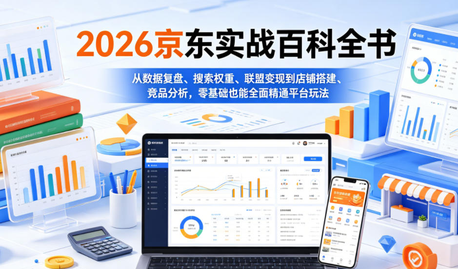 2026京东实战百科全书，从数据复盘、搜索权重、联盟变现到店铺搭建、竞品分析，零基础也能全面精通平台玩法-汇课新知资源网