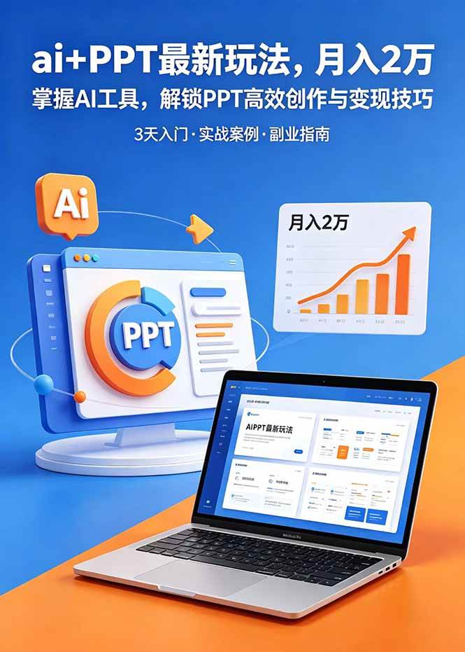 （18881期）ai+PPT最新玩法，月入2万掌握AI工具，解锁PPT高效创作与变现技巧3天入门，实战案例·副业指南-汇课新知资源网