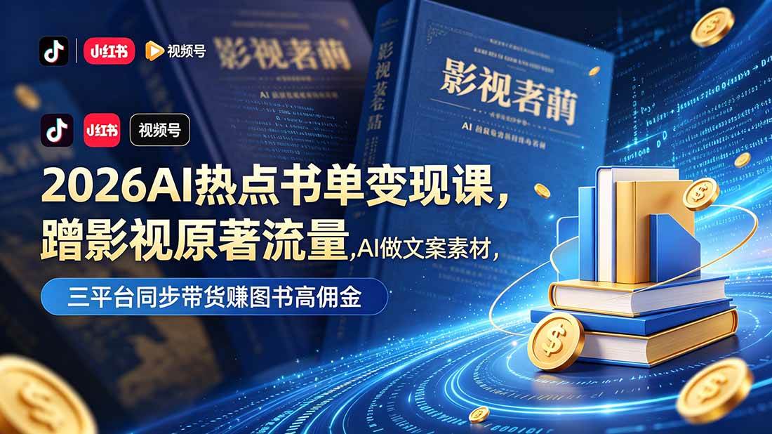 (18727期)2026AI热点书单变现课,蹭影视原著流量,AI做文案素材,三平台同步带货赚图书高佣金-汇课新知资源网