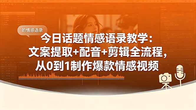(18719期)今日话题情感语录教学:文案提取+配音+剪辑全流程,从0到1制作爆款情感视频-汇课新知资源网