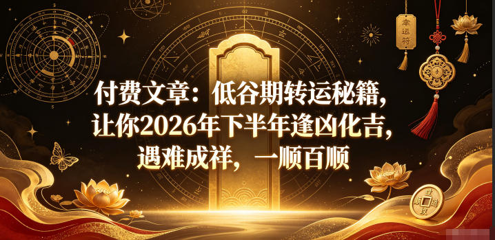 付费文章：低谷期转运秘籍，让你2026年下半年逢凶化吉，遇难成祥，一顺百顺-汇课新知资源网