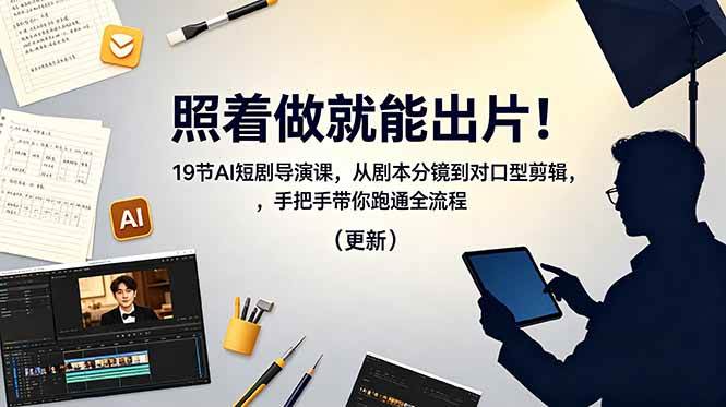 (18694期)照着做就能出片!19节AI短剧导演课,从剧本分镜到对口型剪辑,手把手带你跑通全流程(更新)-汇课新知资源网