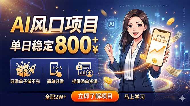 (18691期)AI风口项目,单日稳定800+,旺季单子做不完,简单好做,提供派单资源-汇课新知资源网