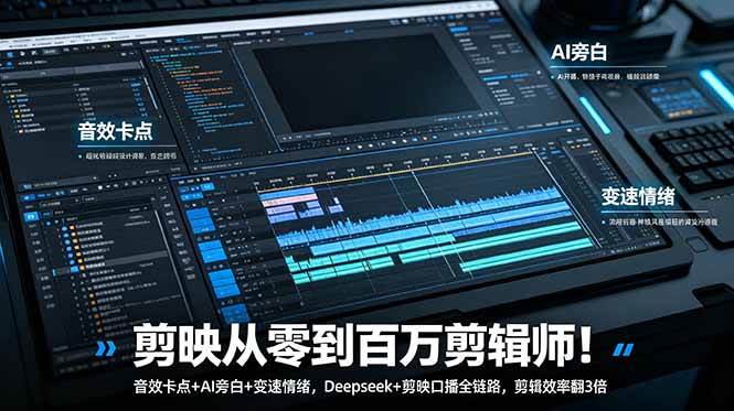 （18867期）剪映从零到百万剪辑师！音效卡点+AI旁白+变速情绪，Deepseek+剪映口播全链路，剪辑效率翻3倍-汇课新知资源网