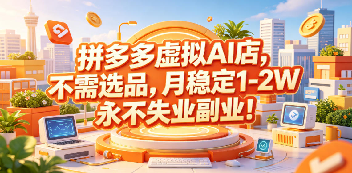 拼多多虚拟AI店，不需选品，月稳定1-2W，永不失业副业！【揭秘】-汇课新知资源网