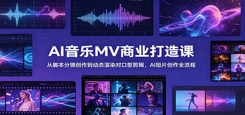 AI音乐MV商业打造课：从脚本分镜创作到动态渲染对口型剪辑，AI短片创作全流程-汇课新知资源网