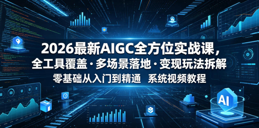 2026最新AIGC全方位实战课，全工具覆盖・多场景落地・变现玩法拆解，零基础从入门到精通系统视频教程-汇课新知资源网