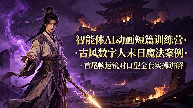 (19114期)智能体AI动画短篇训练营-更新,古风数字人末日魔法案例,首尾帧运镜对口型全套实操讲解-汇课新知资源网