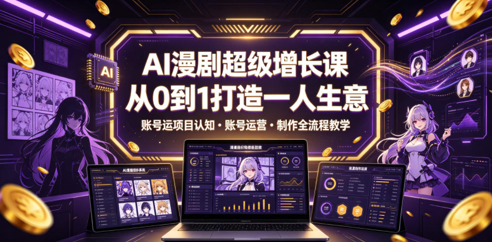 AI漫剧超级增长课,从0到1打造一人生意,项目认知・账号运营・制作全流程教学-汇课新知资源网