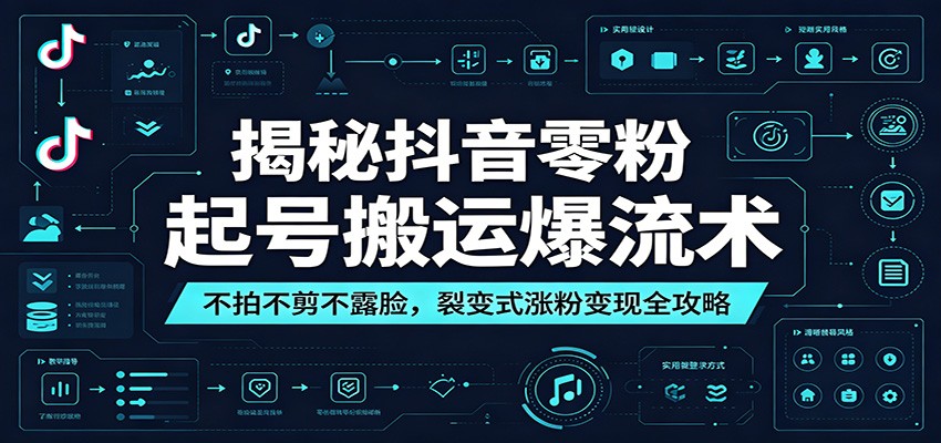 揭秘抖音零粉起号搬运爆流术：不拍不剪不露脸，裂变式涨粉变现全攻略-汇课新知资源网