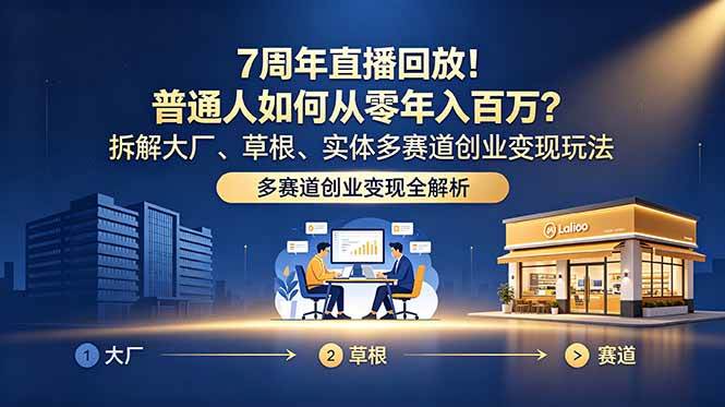 (18894期)7周年直播回放!普通人如何从零年入百万?拆解大厂、草根、实体多赛道创业变现玩法-汇课新知资源网