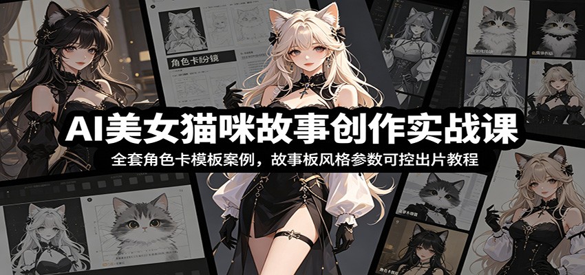 AI美女猫咪故事创作实战课：全套角色卡模板案例，故事板风格参数可控出片教程-汇课新知资源网