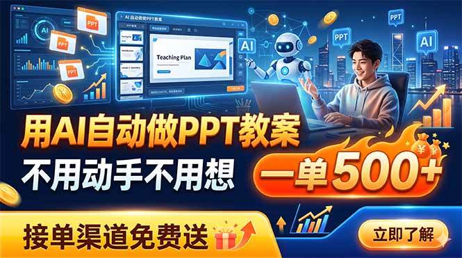 （19059期）用AI自动做PPT教案，不用动手不用想，一单500+，接单渠道免费送-汇课新知资源网