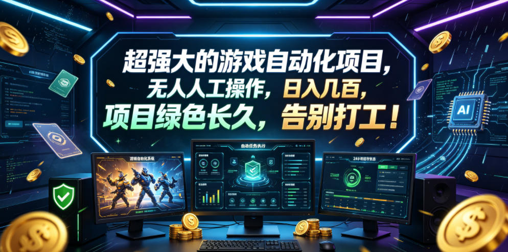 超强大的游戏自动化项目,无人人工操作,日入几百,项目绿色长久,告别打工!【揭秘】-汇课新知资源网