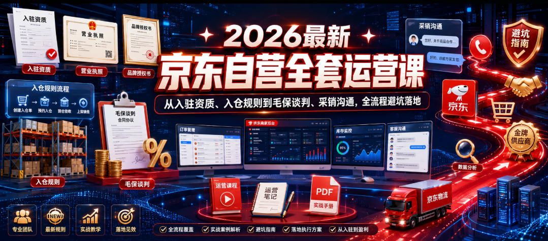 2026最新京东自营全套运营课，从入驻资质、入仓规则到毛保谈判、采销沟通，全流程避坑落地-汇课新知资源网