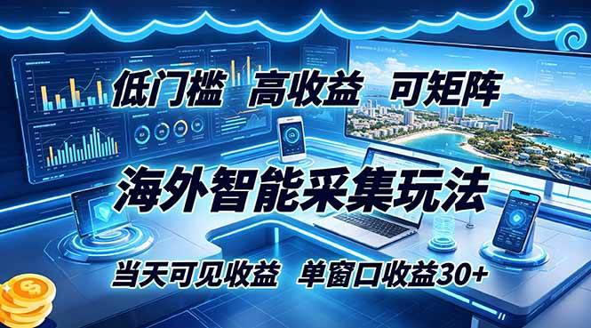 （18955期）海外智能采集玩法，低门槛高单价可矩阵，当天可见收益，单窗口30+-汇课新知资源网
