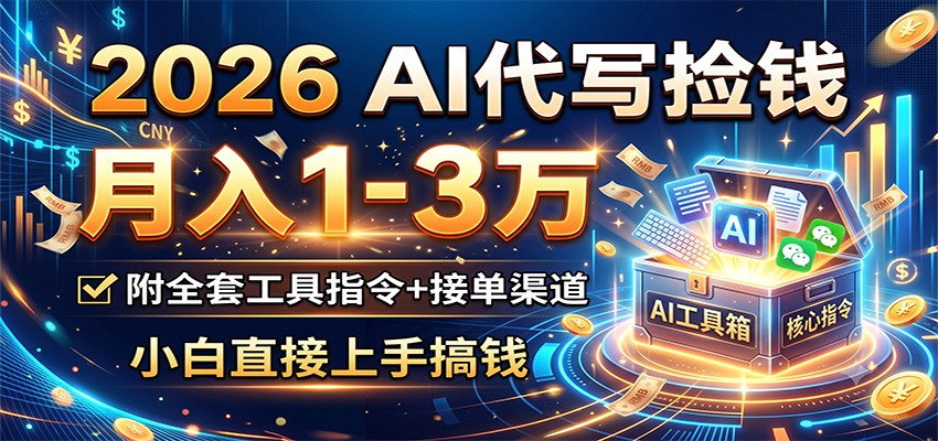 2026 AI代写捡钱,月入1-3万,附全套工具指令+接单渠道,小白直接上手搞钱-汇课新知资源网