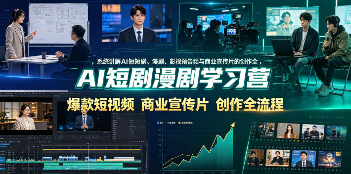 AI短剧漫剧学习营，系统讲解AI短剧、漫剧、影视预告片、爆款短视频与商业宣传片的创作全流程-汇课新知资源网