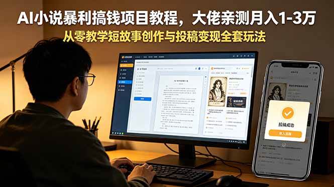 （18913期）AI小说暴利搞钱项目教程-更新，大佬亲测月入1-3万，从零教学短故事创作与投稿变现全套玩法-汇课新知资源网
