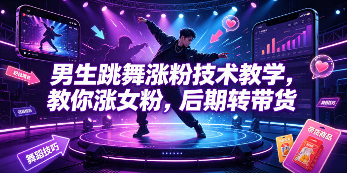男生跳舞涨粉技术教学,教你涨女粉,后期转带货-汇课新知资源网