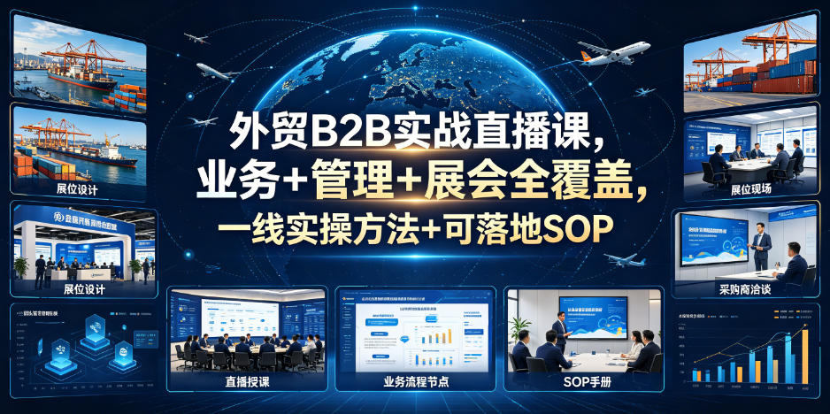 外贸B2B实战直播课，业务+管理+展会全覆盖，一线实操方法+可落地SOP-汇课新知资源网